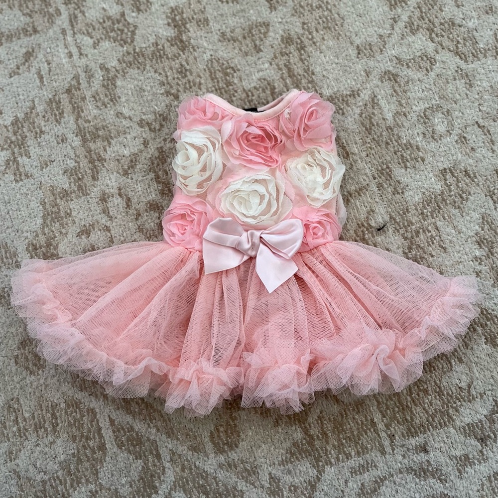 Pawpatu pet cat/dog tutu dress pink with flowers  XS.